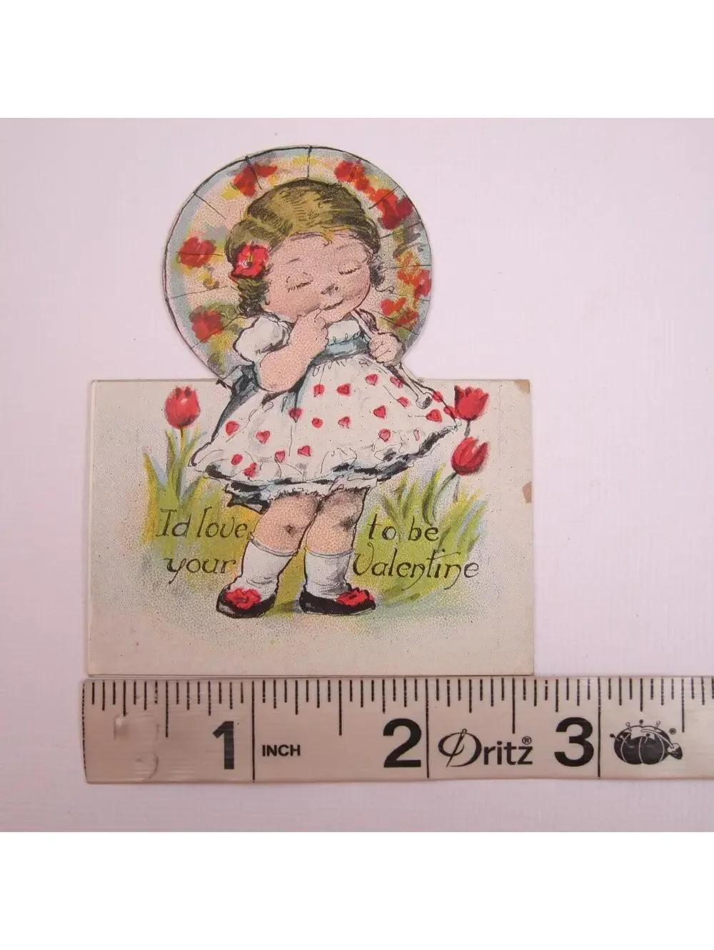 Vintage Valentine Cutout Card Stand Up Blonde Girl Parasol 1920s-30s UNSIGNED